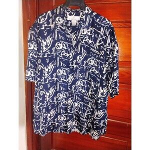 EUC Sz Large Men’s Silk Casual Shirt  Dressy Professional Dinner Blue White